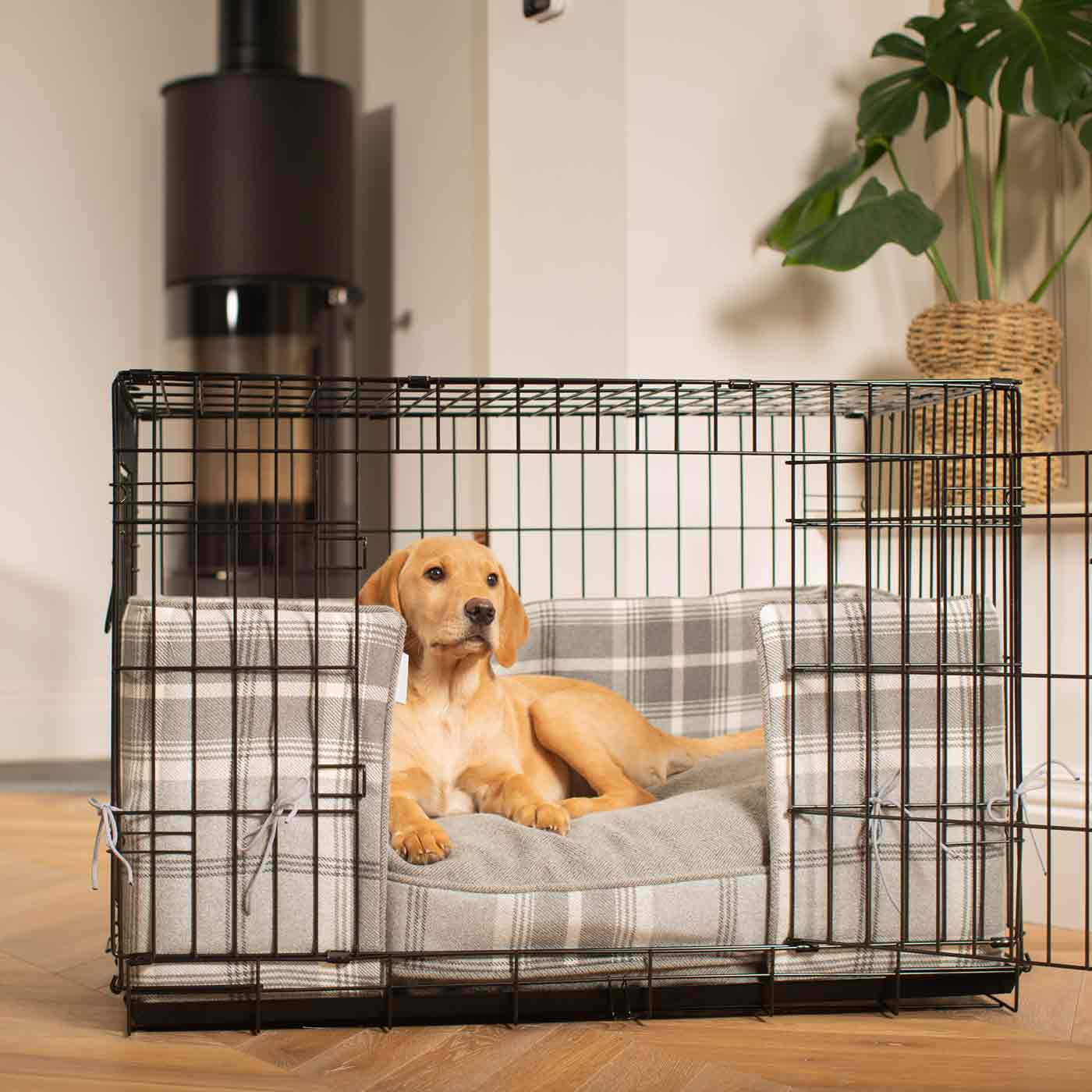 Luxury Dog Cage Bumper, Balmoral Dove Grey Tweed Cage Bumper Cover The Perfect Dog Cage Accessory, Available Now at Lords & Labradors US