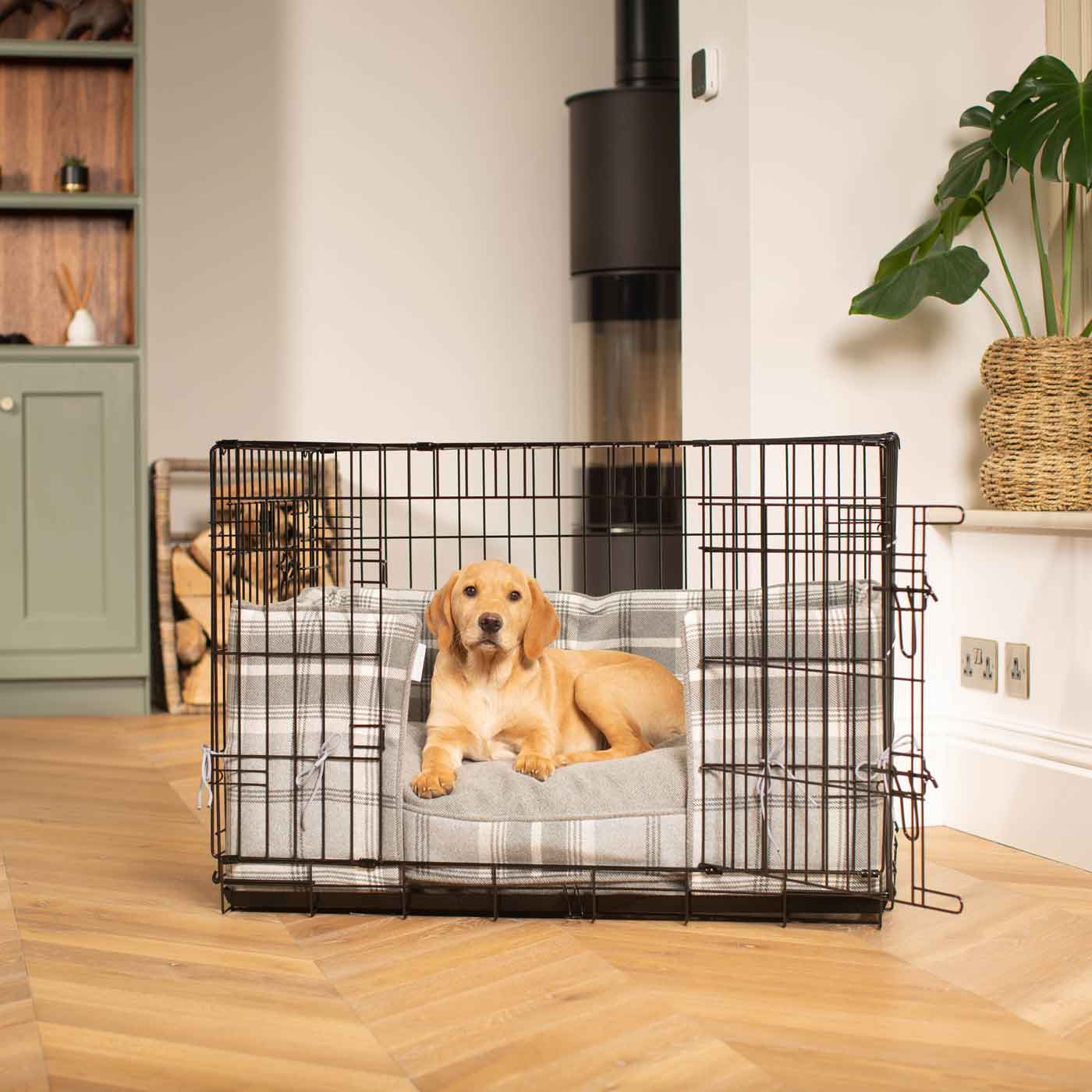Luxury Dog Cage Bumper, Balmoral Dove Grey Tweed Cage Bumper Cover The Perfect Dog Cage Accessory, Available Now at Lords & Labradors US