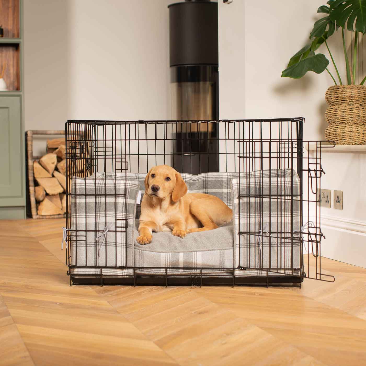 Luxury Dog Cage Bumper, Balmoral Dove Grey Tweed Cage Bumper Cover The Perfect Dog Cage Accessory, Available Now at Lords & Labradors US