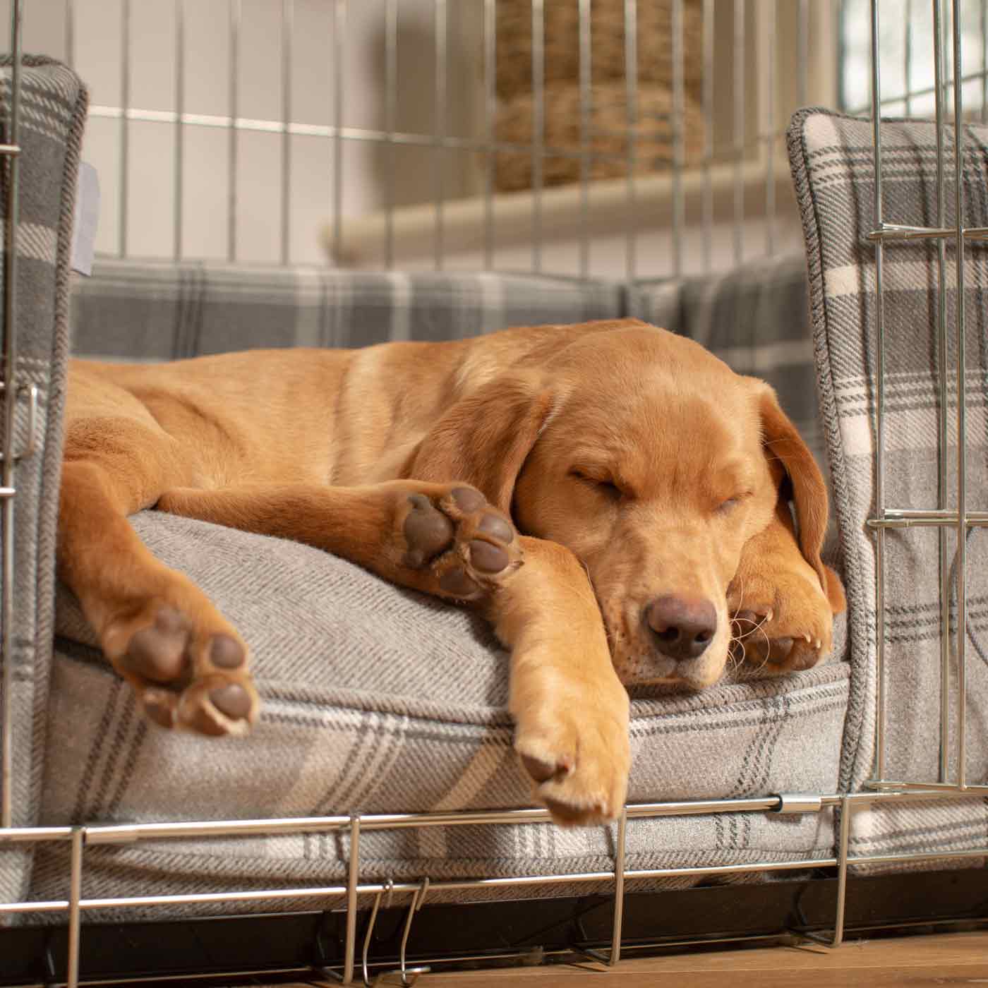 Luxury Dog Cage Bumper, Balmoral Dove Grey Tweed Cage Bumper Cover The Perfect Dog Cage Accessory, Available Now at Lords & Labradors US