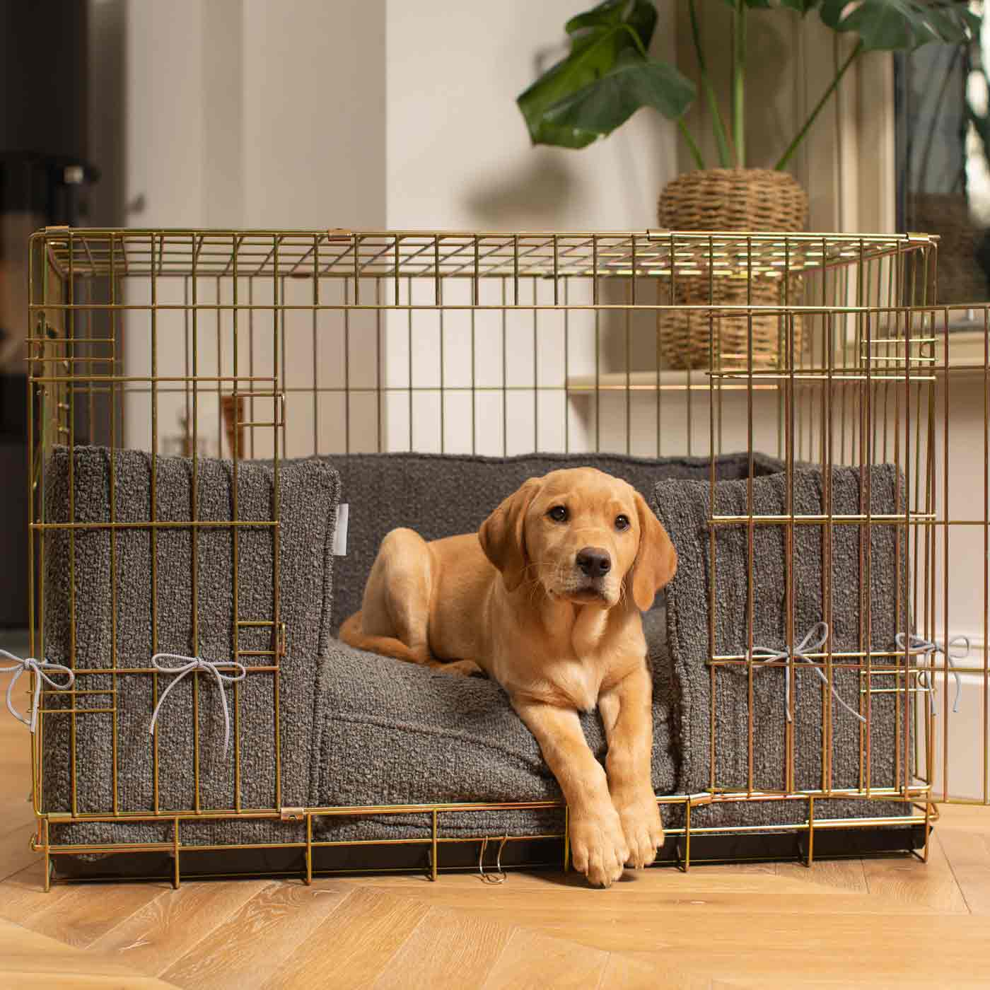 Luxury Dog Cage Bumper, Granite Bouclé Cage Bumper Cover The Perfect Dog Cage Accessory, Available To Personalize Now at Lords & Labradors US