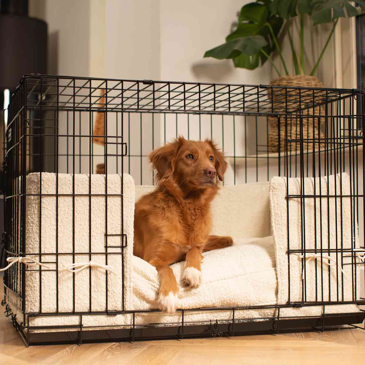 Luxury Dog Cage Bumper, Ivory Bouclé Cage Bumper Cover The Perfect Dog Cage Accessory, Available To Personalize Now at Lords & Labradors US