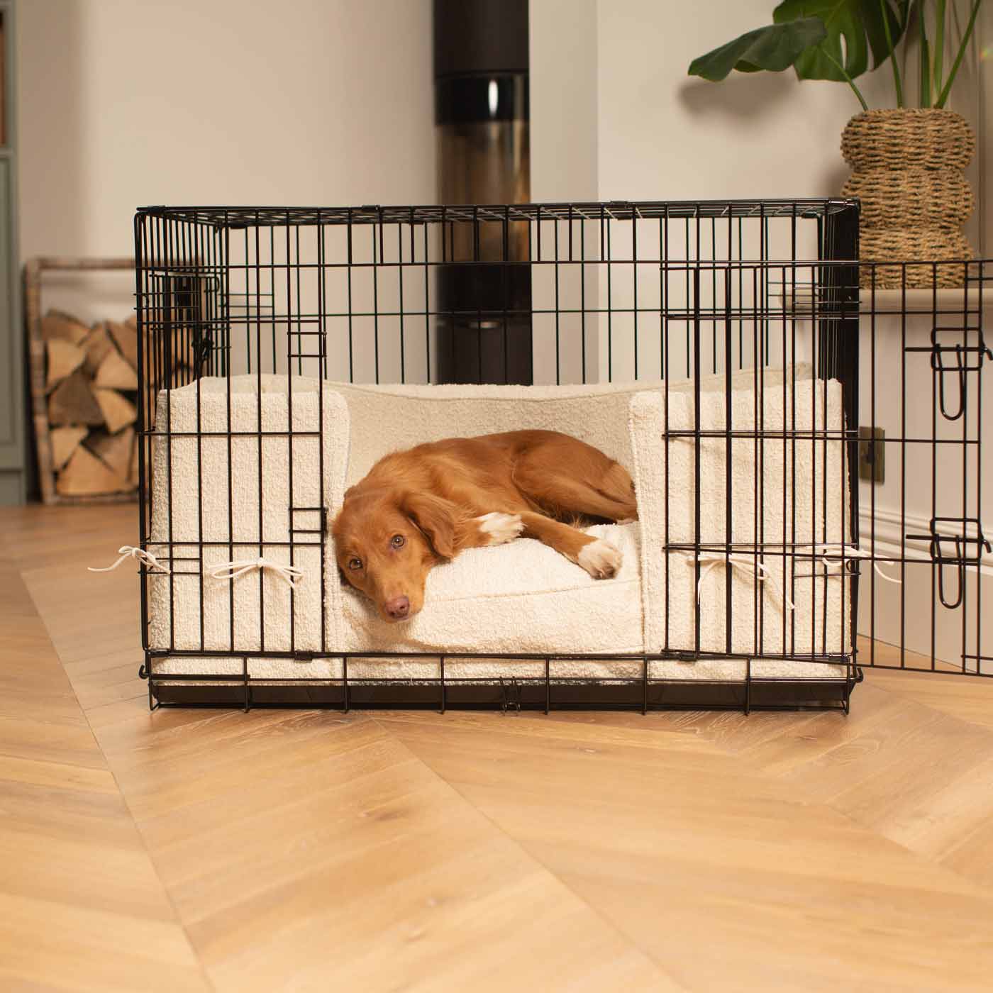 Luxury Dog Cage Bumper, Ivory Bouclé Cage Bumper Cover The Perfect Dog Cage Accessory, Available To Personalize Now at Lords & Labradors US
