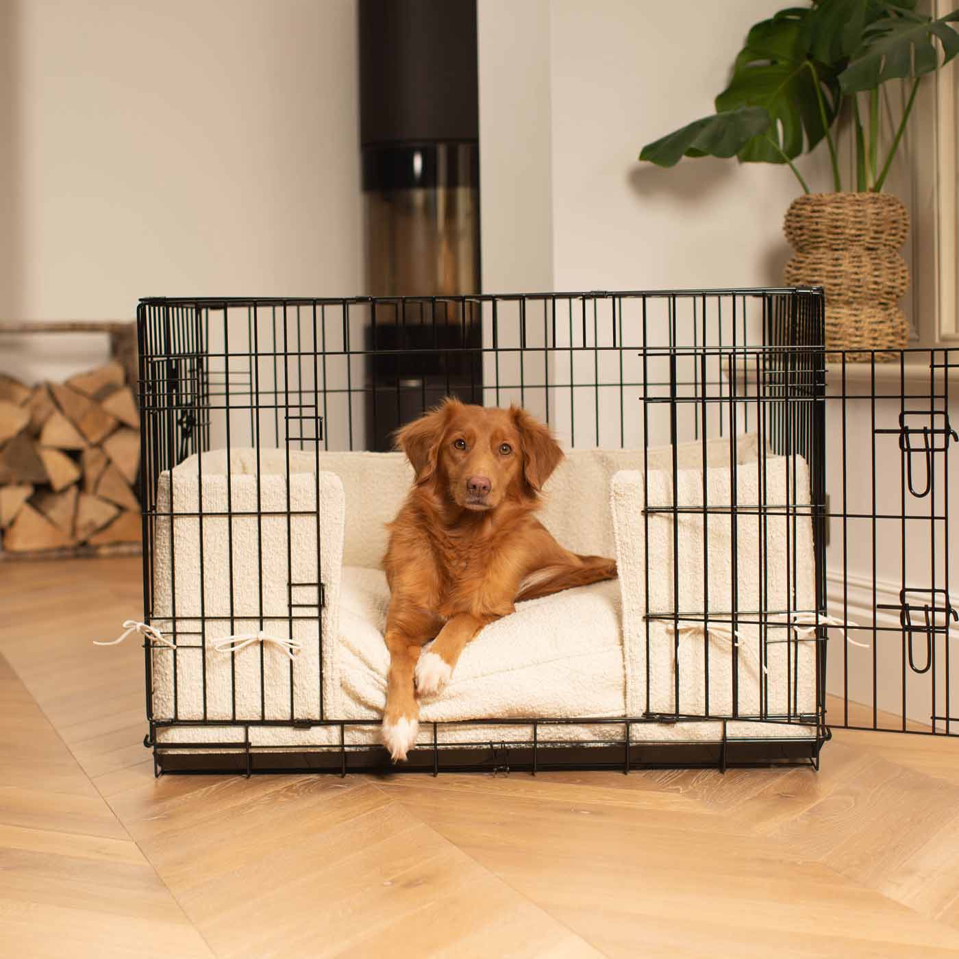 Luxury Dog Cage Bumper, Ivory Bouclé Cage Bumper Cover The Perfect Dog Cage Accessory, Available To Personalize Now at Lords & Labradors US