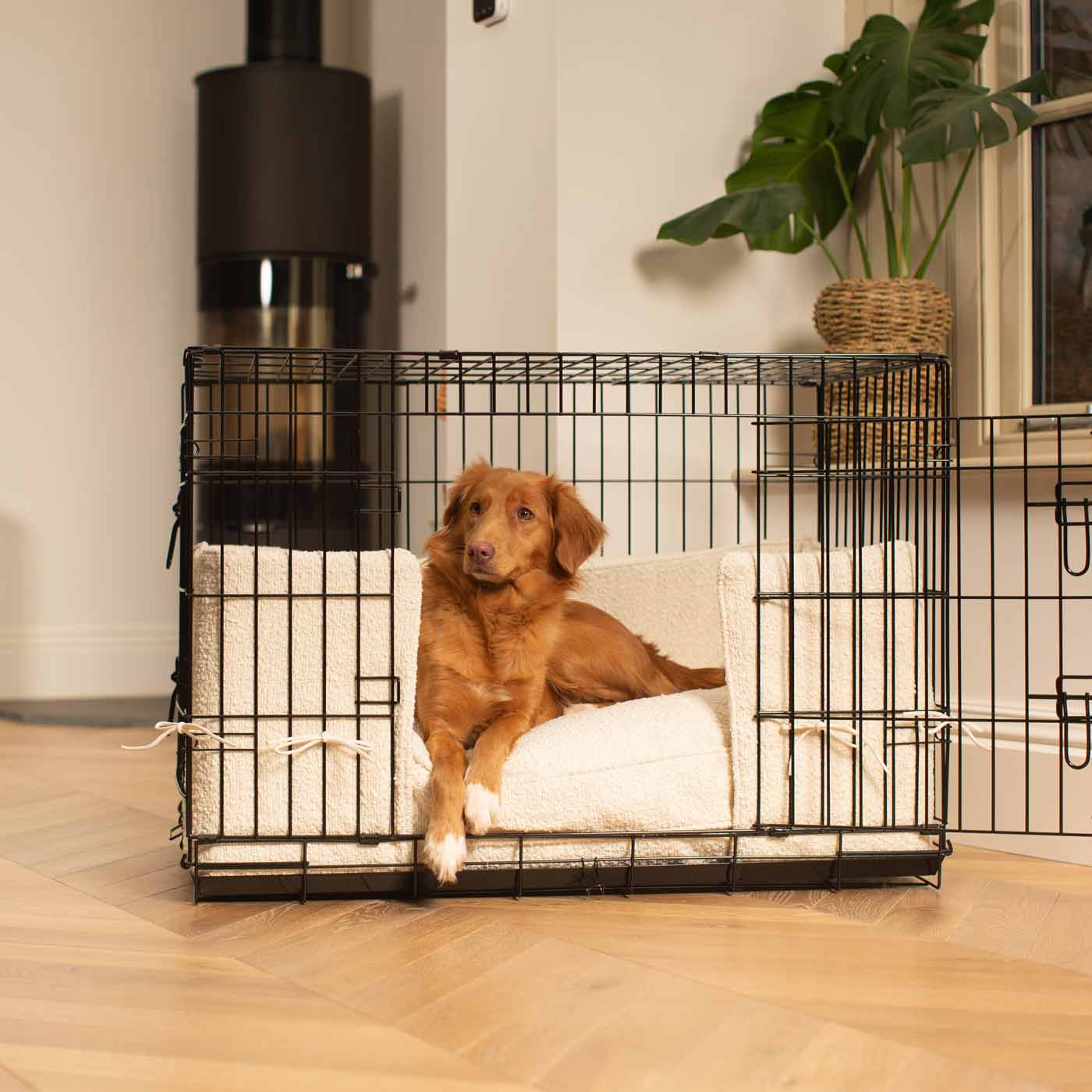 Luxury Dog Cage Bumper, Ivory Bouclé Cage Bumper Cover The Perfect Dog Cage Accessory, Available To Personalize Now at Lords & Labradors US