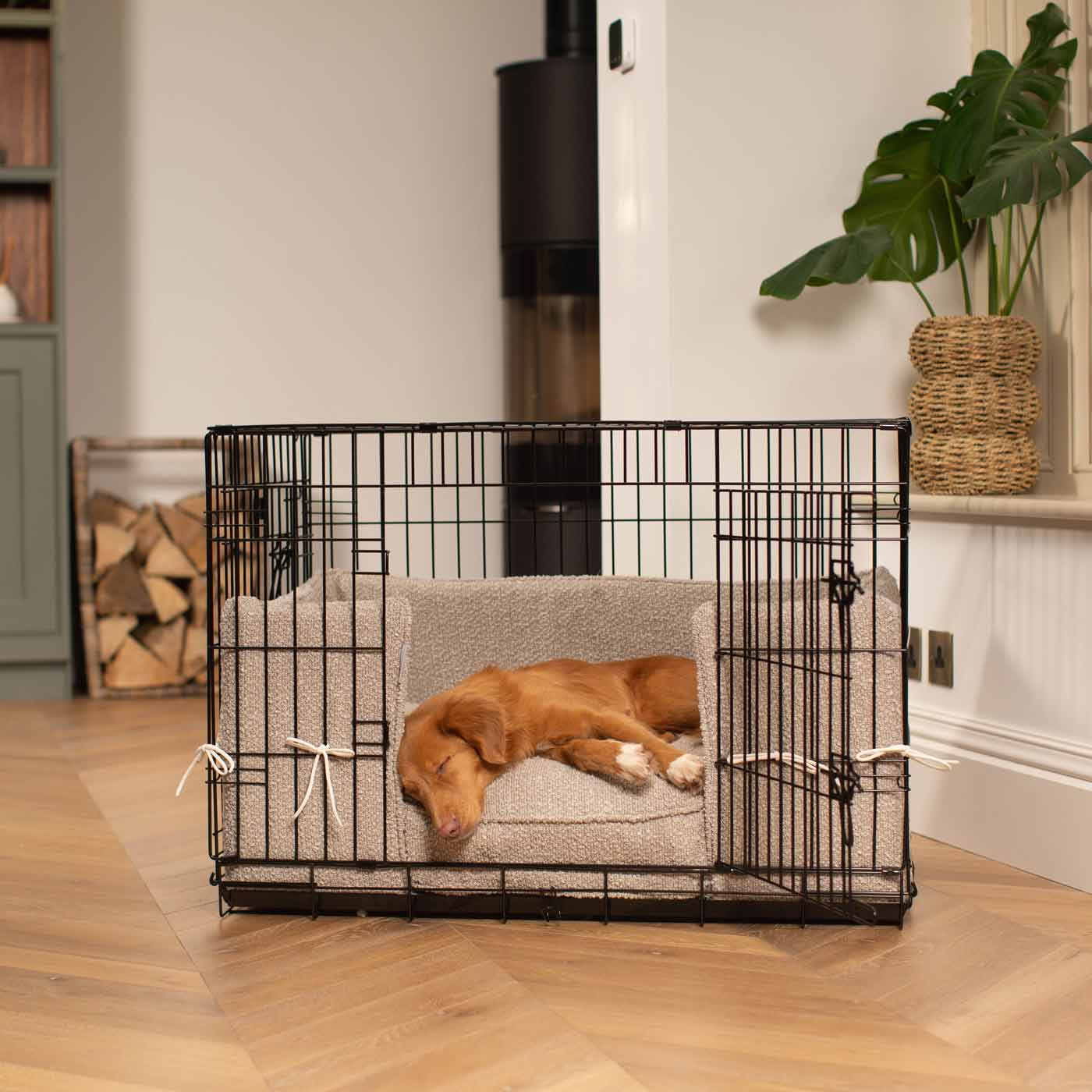 Luxury Dog Cage Bumper, Mink Bouclé Cage Bumper Cover The Perfect Dog Cage Accessory, Available To Personalize Now at Lords & Labradors