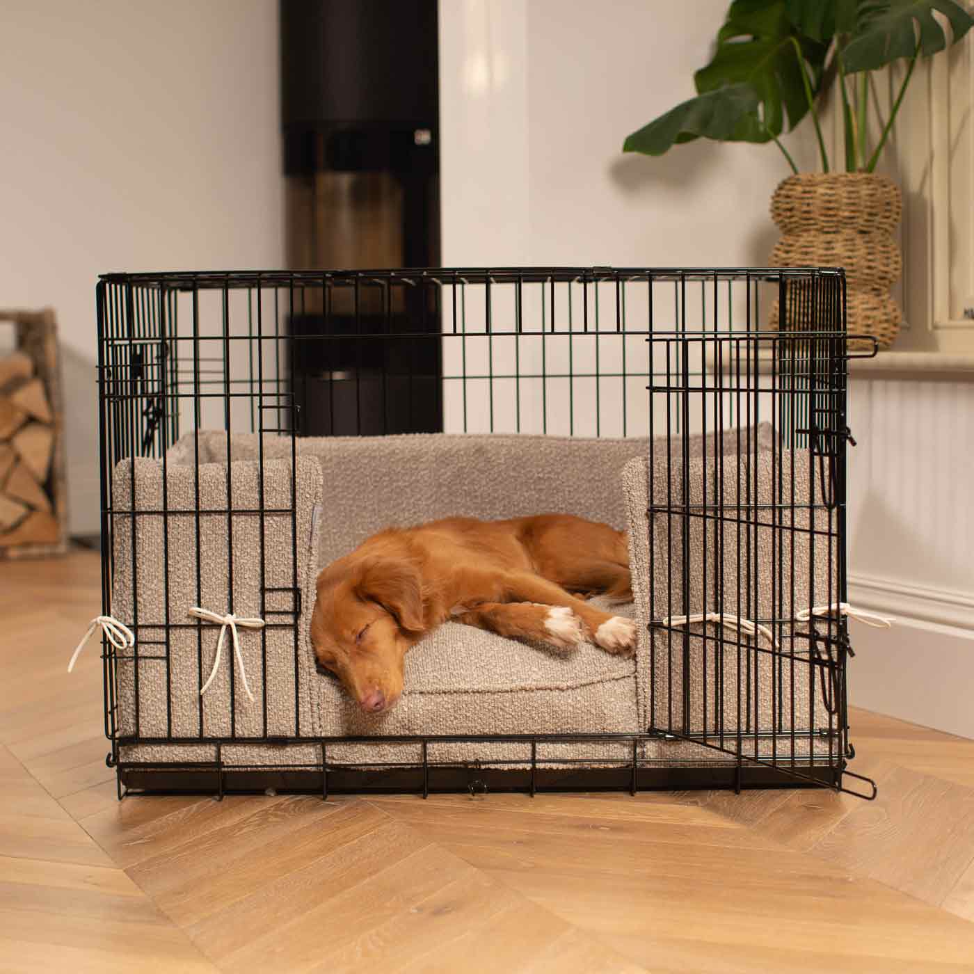 Luxury Dog Cage Bumper, Mink Bouclé Cage Bumper Cover The Perfect Dog Cage Accessory, Available To Personalize Now at Lords & Labradors