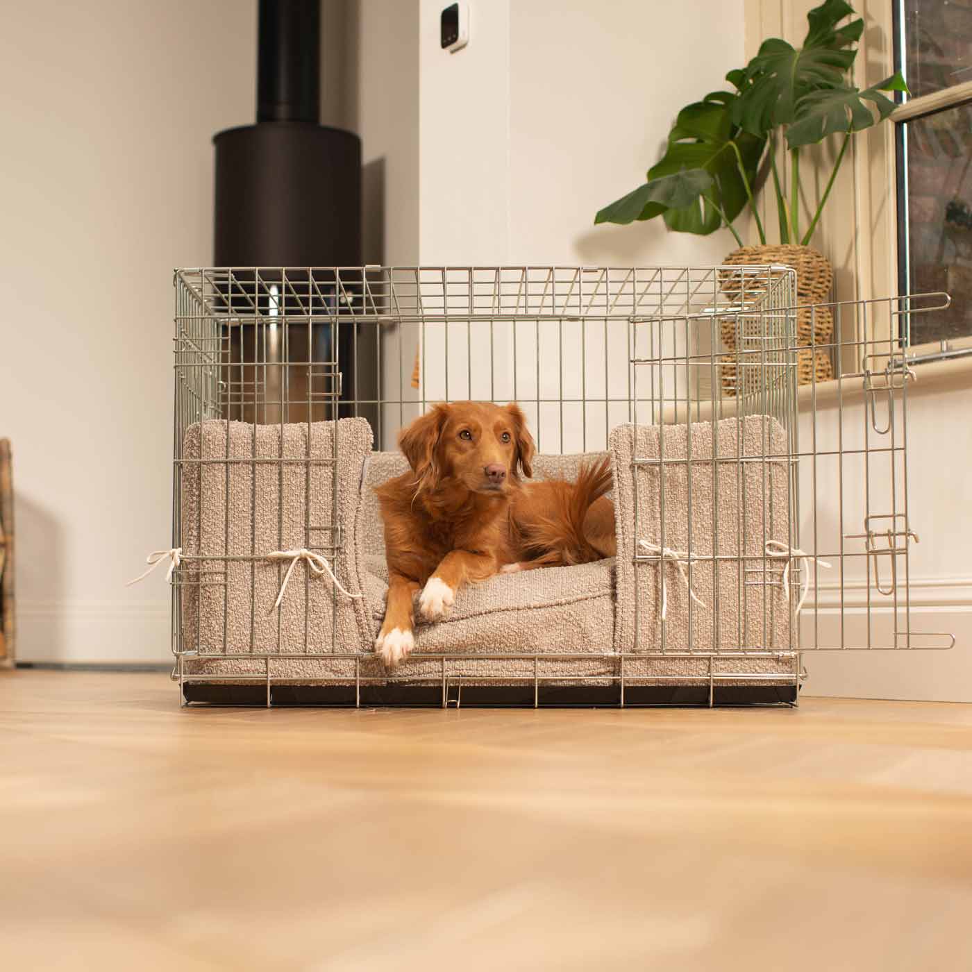 Luxury Dog Cage Bumper, Mink Bouclé Cage Bumper Cover The Perfect Dog Cage Accessory, Available To Personalize Now at Lords & Labradors