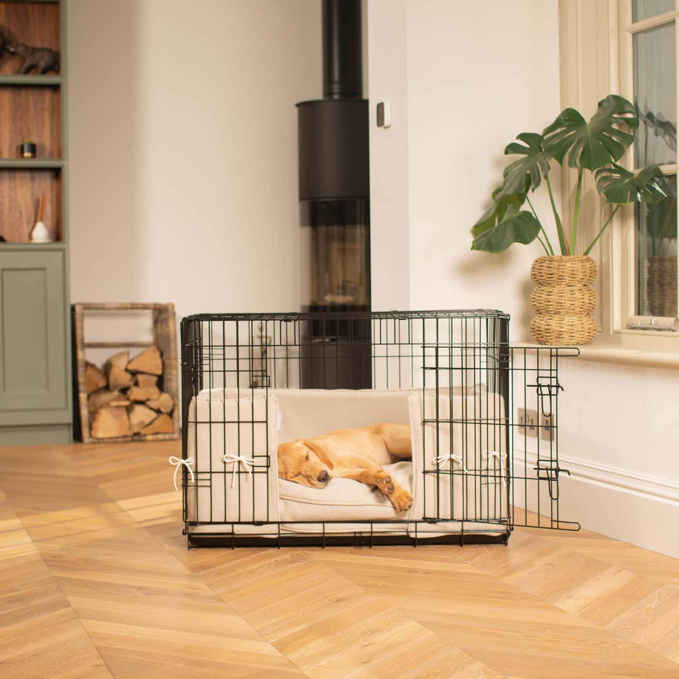 Luxury Dog Cage Bumper, Natural Herringbone Tweed Cage Bumper Cover The Perfect Dog Cage Accessory, Available To Personalize Now at Lords & Labradors US