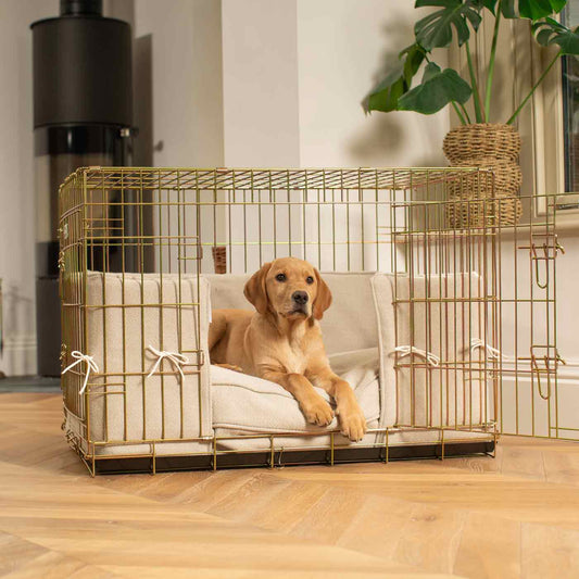 Luxury Dog Cage Bumper, Natural Herringbone Tweed Cage Bumper Cover The Perfect Dog Cage Accessory, Available To Personalize Now at Lords & Labradors US