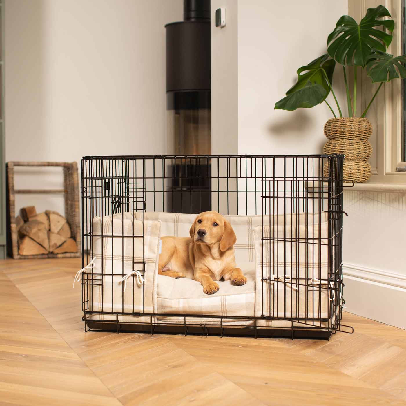 Luxury Dog Cage Bumper, Balmoral Natural Tweed Cage Bumper Cover The Perfect Dog Cage Accessory, Available To Personalize Now at Lords & Labradors US