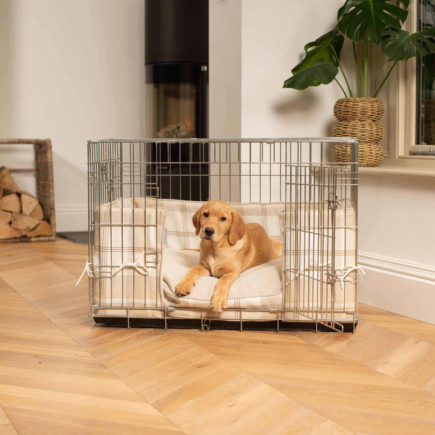 Luxury Dog Cage Bumper, Balmoral Natural Tweed Cage Bumper Cover The Perfect Dog Cage Accessory, Available To Personalize Now at Lords & Labradors US