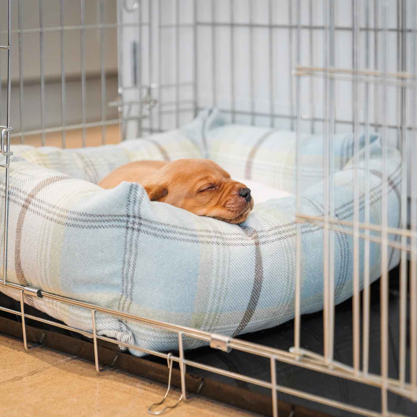 [color:duck egg] Cozy & Calming Puppy Cage Bed, The Perfect Dog Cage Accessory For The Ultimate Dog Den! In Stunning Balmoral Duck Egg Tweed! Now Available to Personalize at Lords & Labradors US