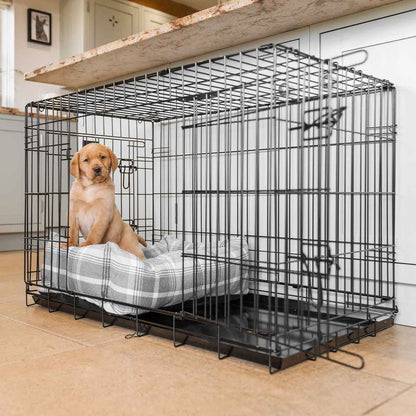 [color:dove grey tweed] Cozy & Calming Puppy Cage Bed, The Perfect Dog Cage Accessory For The Ultimate Dog Den! In Stunning Balmoral Dove Grey Tweed! Now Available to Personalize at Lords & Labradors US