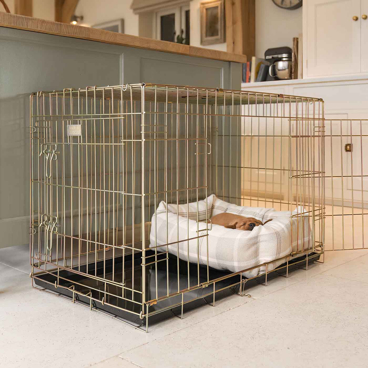 [color:natural tweed] Cozy & Calming Puppy Cage Bed, The Perfect Dog Cage Accessory For The Ultimate Dog Den! In Stunning Balmoral Natural Tweed! Now Available to Personalize at Lords & Labradors US