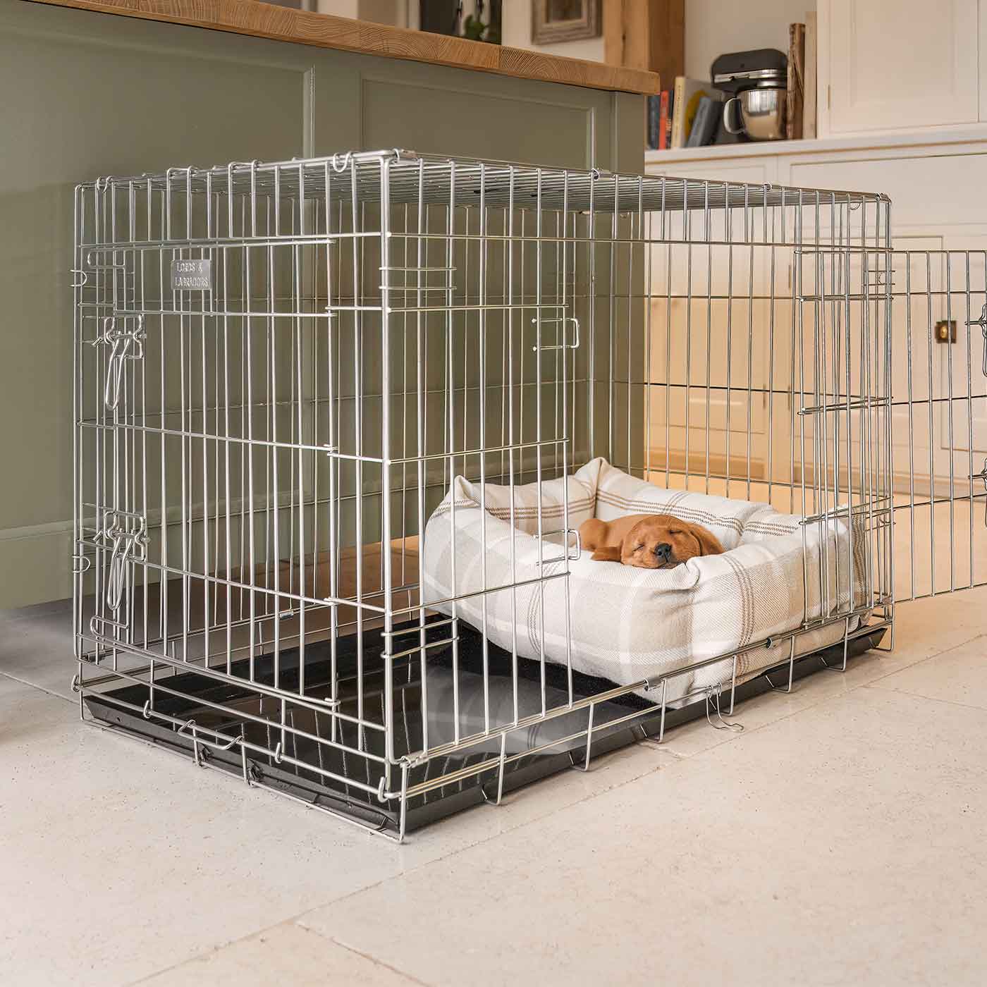[color:natural tweed] Cozy & Calming Puppy Cage Bed, The Perfect Dog Cage Accessory For The Ultimate Dog Den! In Stunning Balmoral Natural Tweed! Now Available to Personalize at Lords & Labradors US