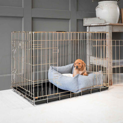 [color:pewter herringbone] Cozy & Calm Puppy Cage Bed, The Perfect Dog Cage Accessory For The Ultimate Dog Den! In Stunning Pewter Herringbone! Now Available to Personalize at Lords & Labradors US