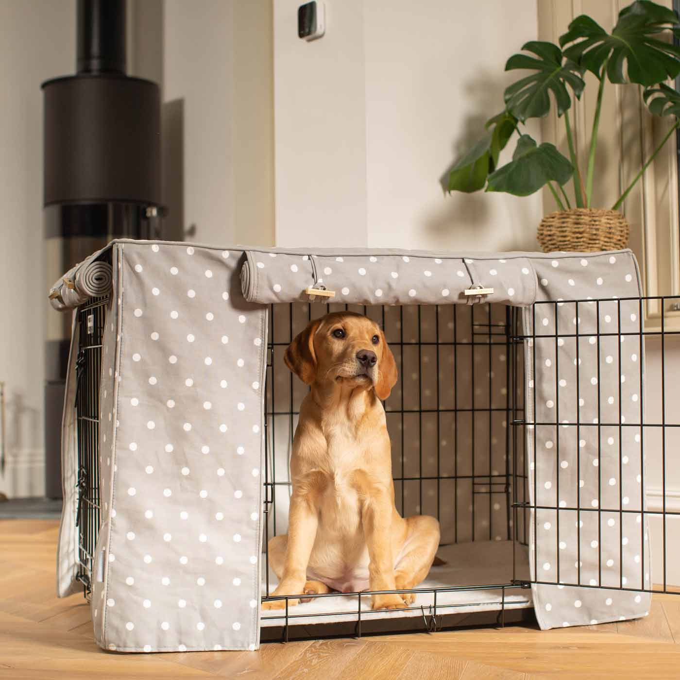 Luxury Dog Cage Cover, Grey Spot Cotton Cage Cover The Perfect Dog Cage Accessory, Available To Personalize Now at Lords & Labradors US