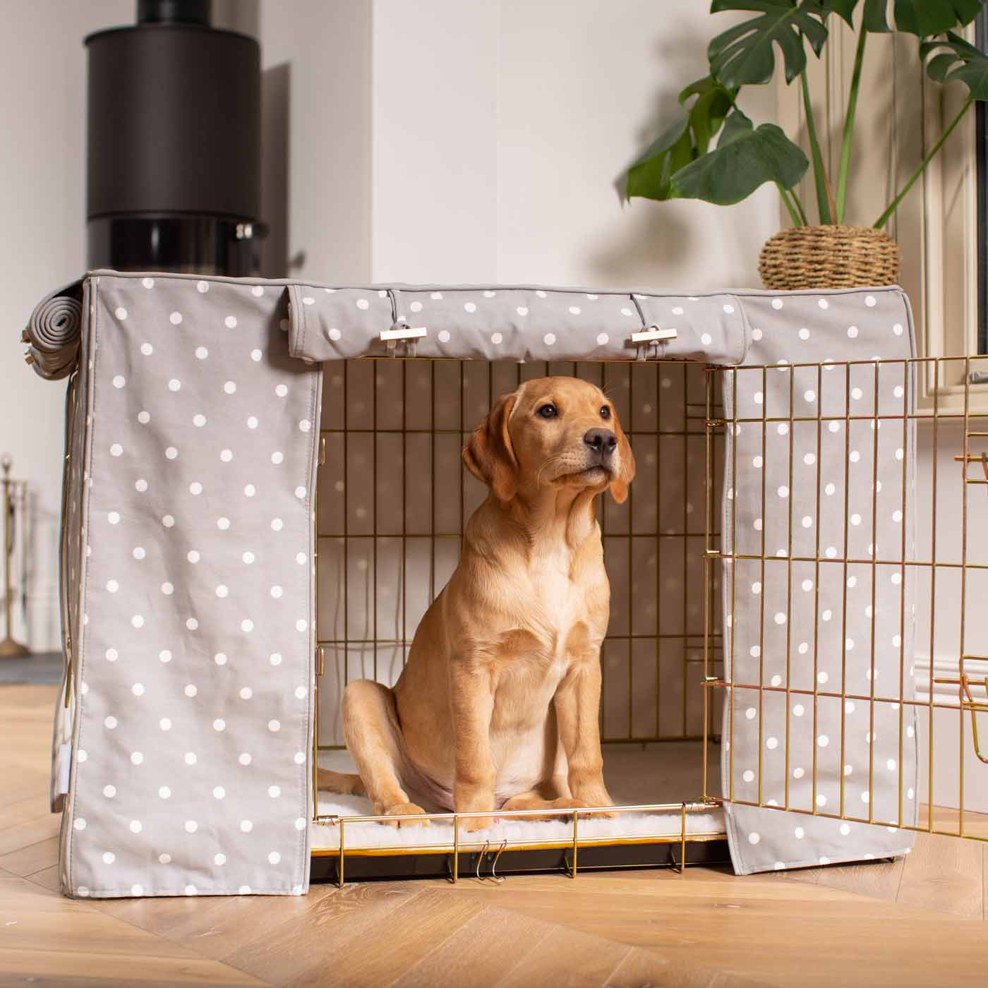 Luxury Dog Cage Cover, Grey Spot Cotton Cage Cover The Perfect Dog Cage Accessory, Available To Personalize Now at Lords & Labradors US