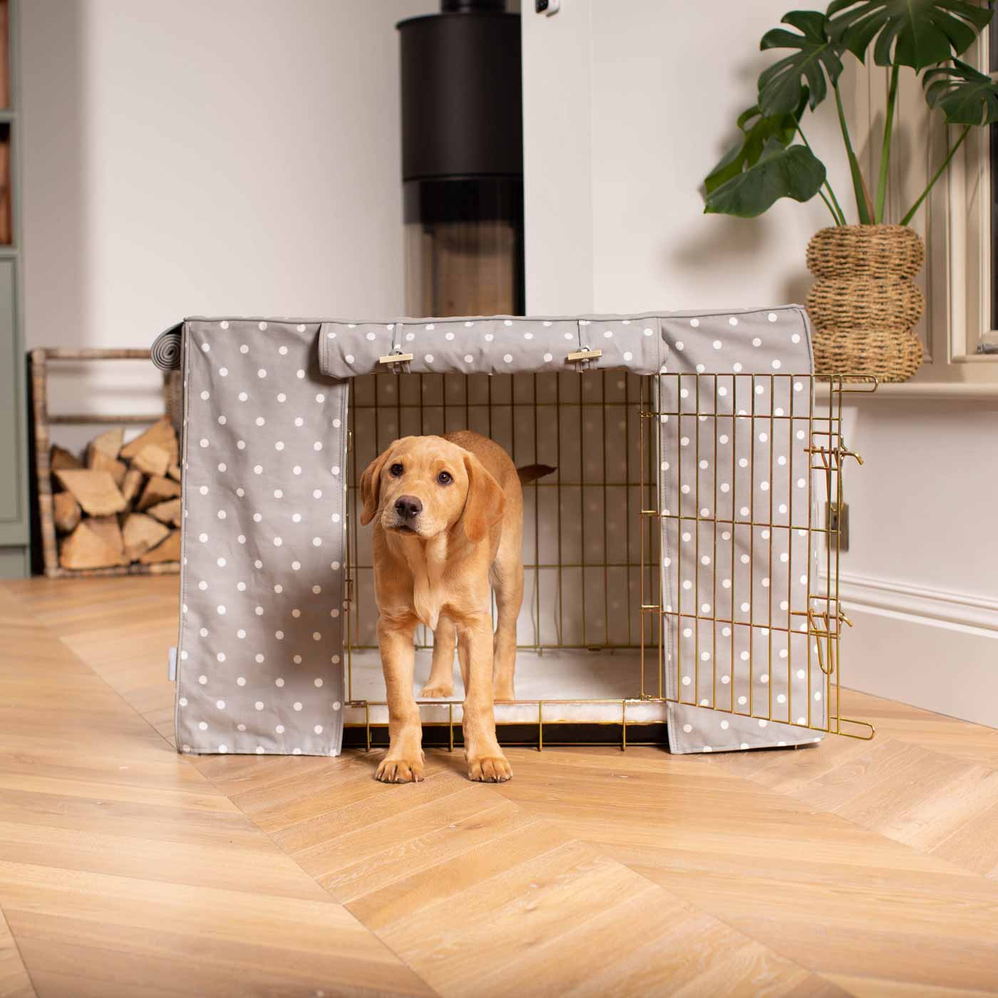 Luxury Dog Cage Cover, Grey Spot Cotton Cage Cover The Perfect Dog Cage Accessory, Available To Personalize Now at Lords & Labradors US