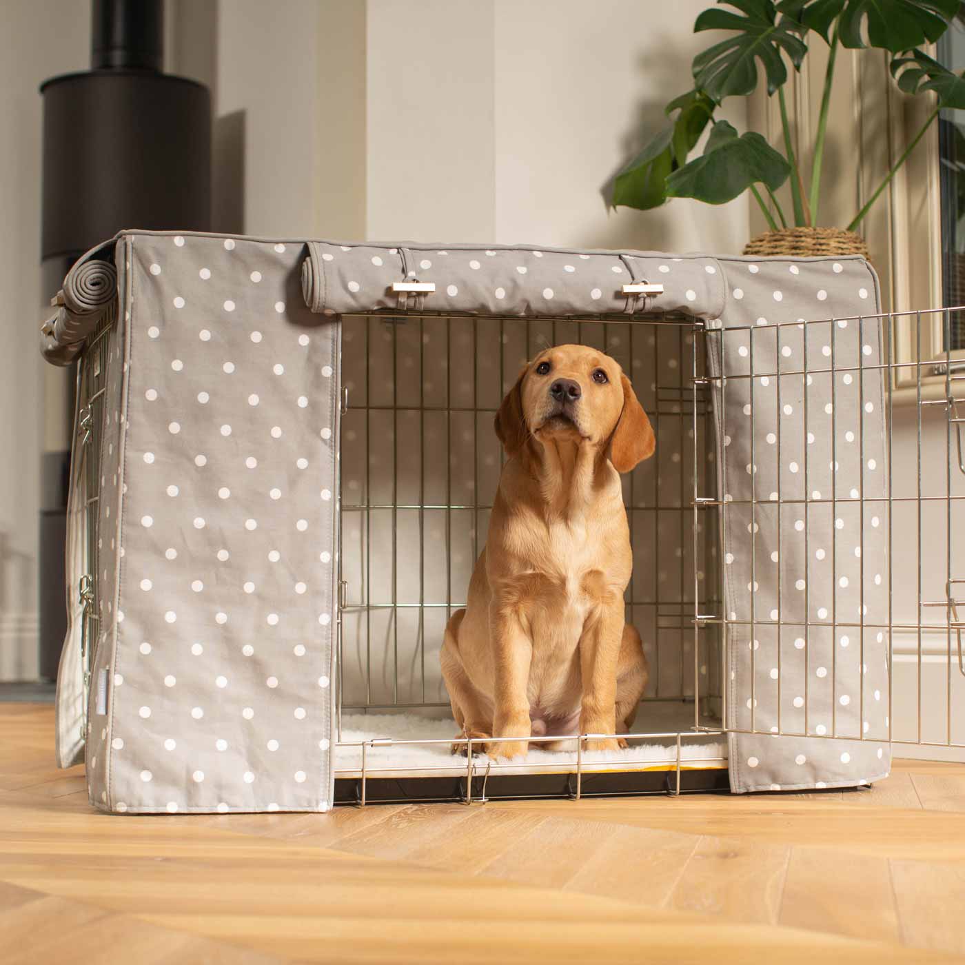 Luxury Dog Cage Cover, Grey Spot Cotton Cage Cover The Perfect Dog Cage Accessory, Available To Personalize Now at Lords & Labradors US