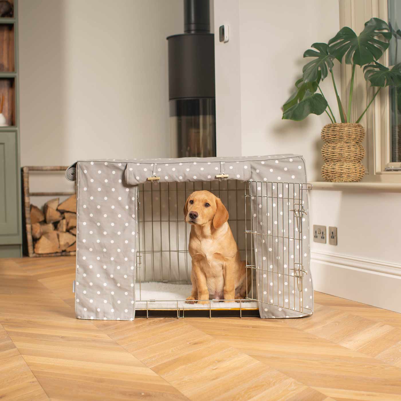 Luxury Dog Cage Cover, Grey Spot Cotton Cage Cover The Perfect Dog Cage Accessory, Available To Personalize Now at Lords & Labradors US
