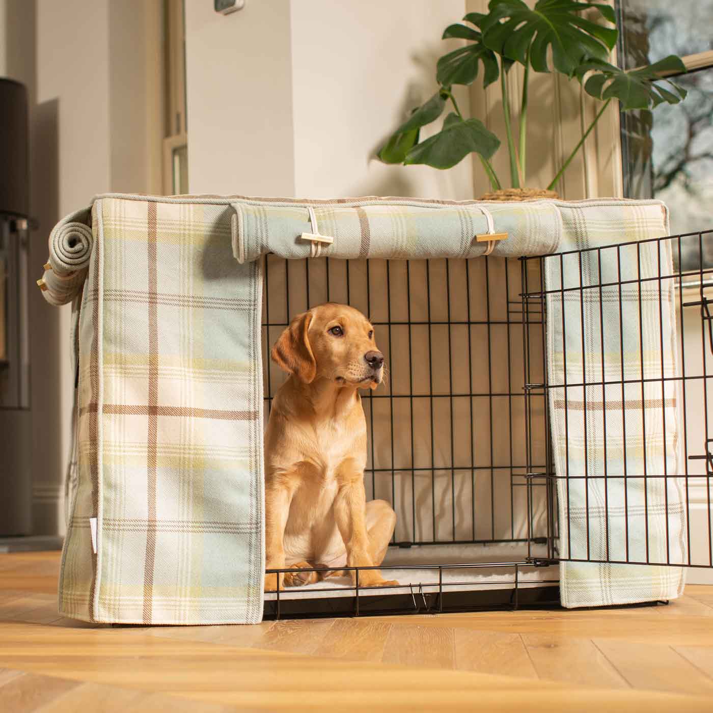 Luxury Dog Cage Cover, Balmoral Duck Egg Tweed Cage Cover The Perfect Dog Cage Accessory, Available To Personalize Now at Lords & Labradors US