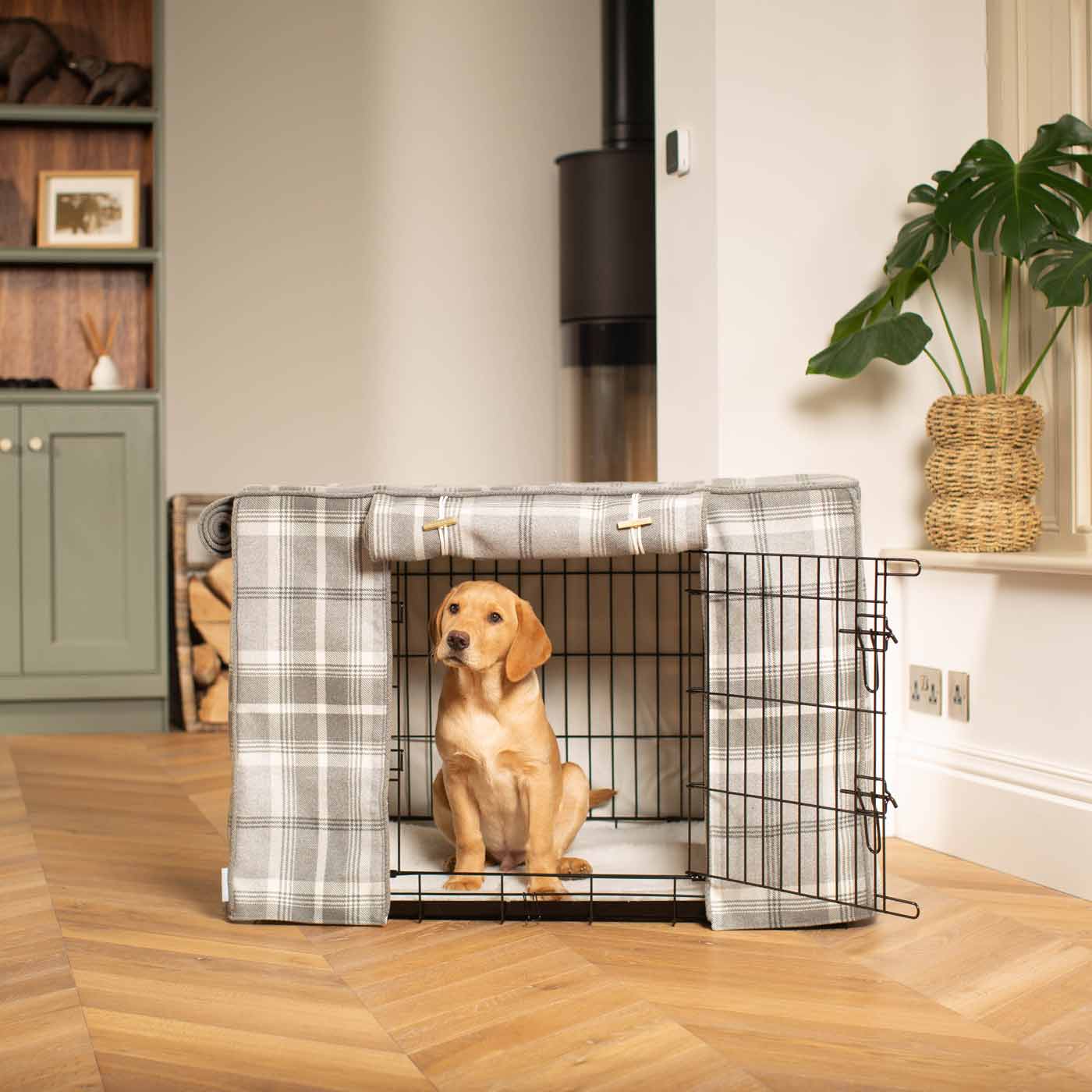 Luxury Dog Cage Cover, Balmoral Dove Grey Tweed Cage Cover The Perfect Dog Cage Accessory, Available To Personalize Now at Lords & Labradors US