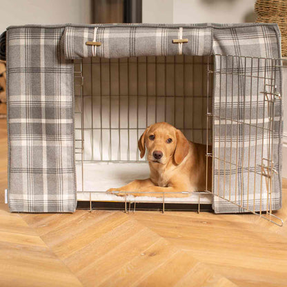 Luxury Dog Cage Cover, Balmoral Dove Grey Tweed Cage Cover The Perfect Dog Cage Accessory, Available To Personalize Now at Lords & Labradors US