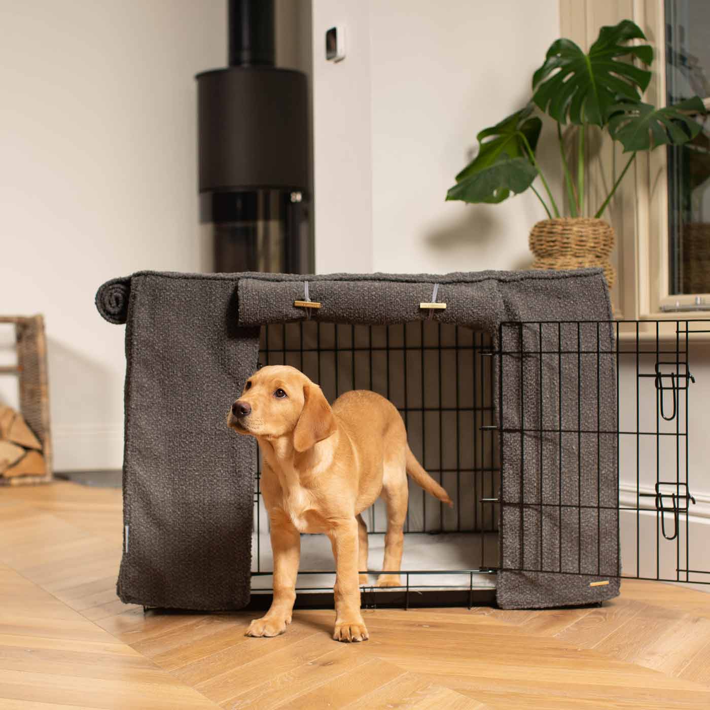 Luxury Dog Cage Cover, Granite Bouclé Cage Cover The Perfect Dog Cage Accessory, Available To Personalize Now at Lords & Labradors US