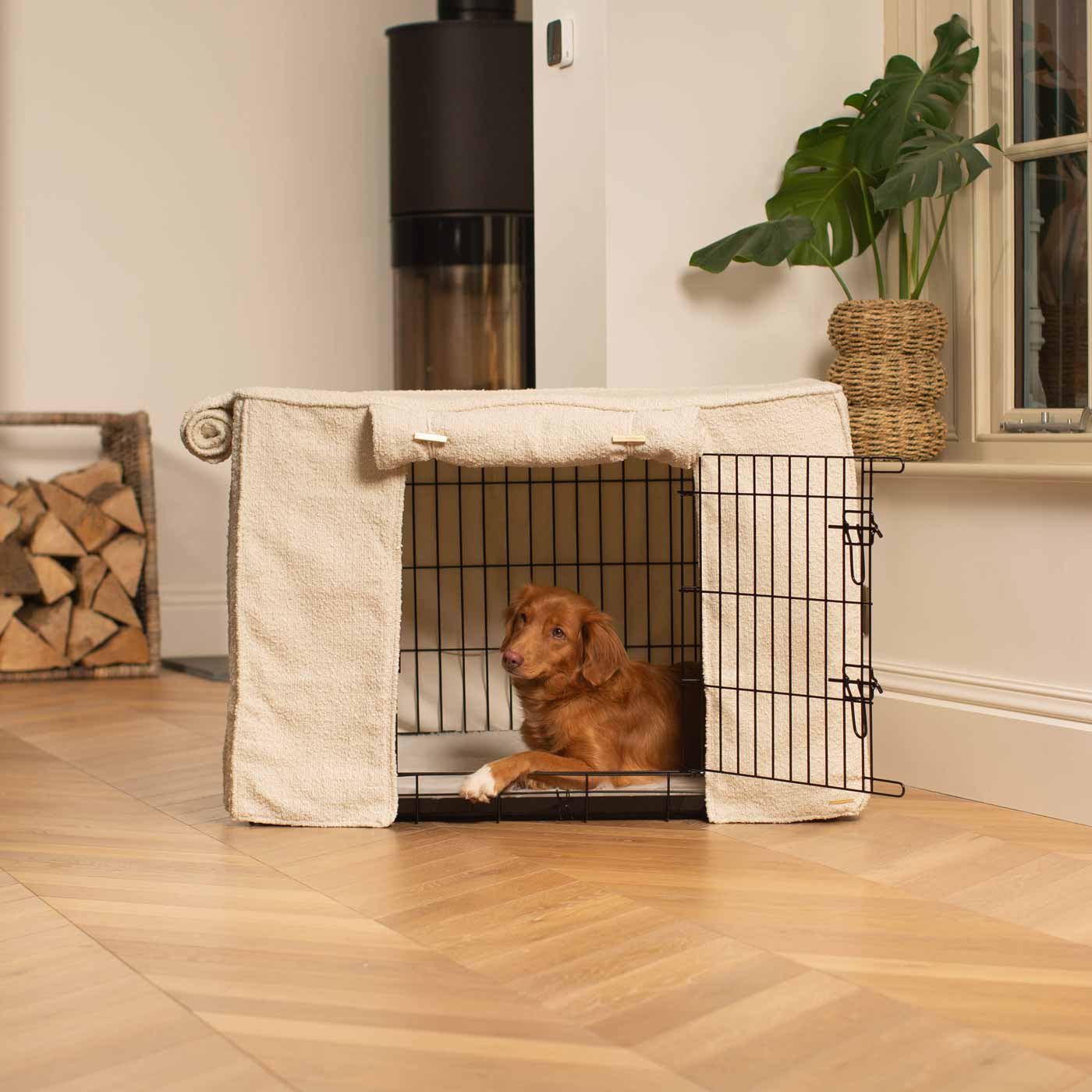 Luxury Dog Cage Cover, Ivory Bouclé Cage Cover The Perfect Dog Cage Accessory, Available To Personalize Now at Lords & Labradors US