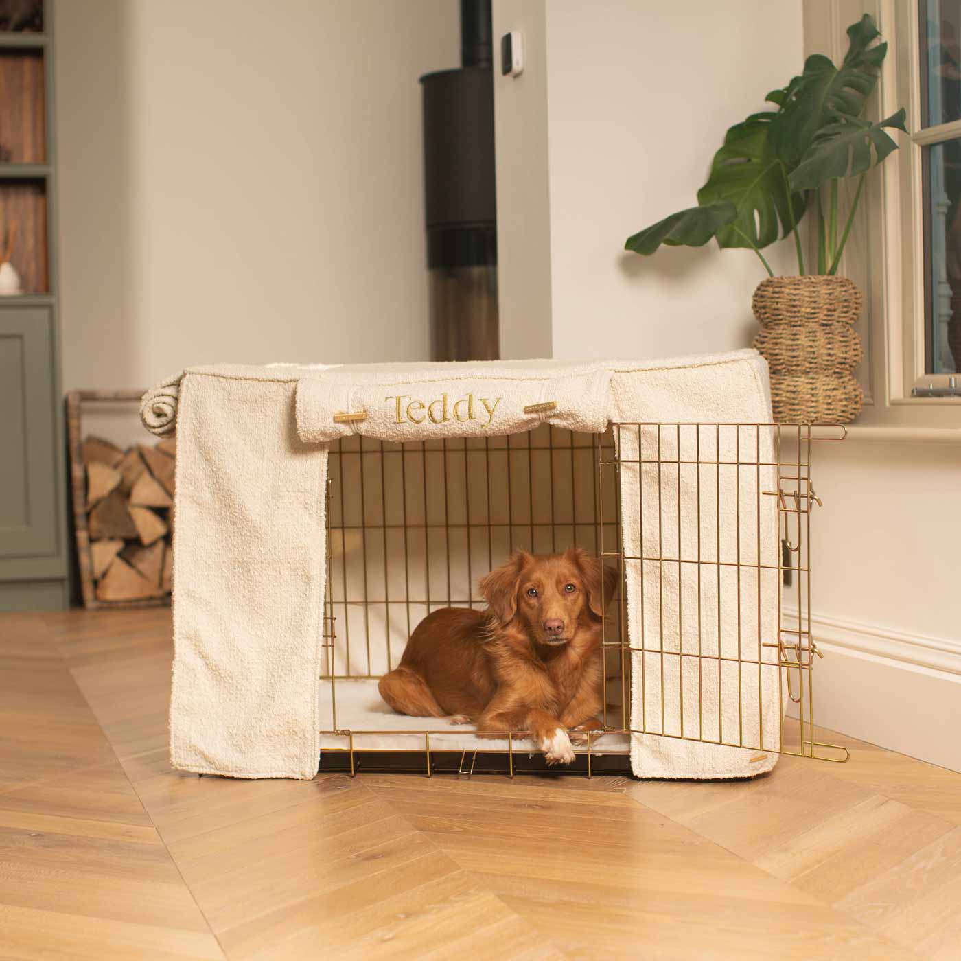 Luxury Dog Cage Cover, Ivory Bouclé Cage Cover The Perfect Dog Cage Accessory, Available To Personalize Now at Lords & Labradors US