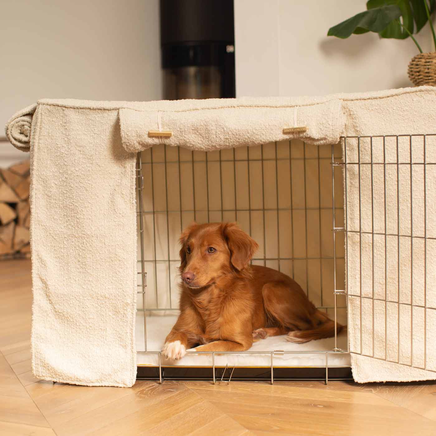 Luxury Dog Cage Cover, Ivory Bouclé Cage Cover The Perfect Dog Cage Accessory, Available To Personalize Now at Lords & Labradors US