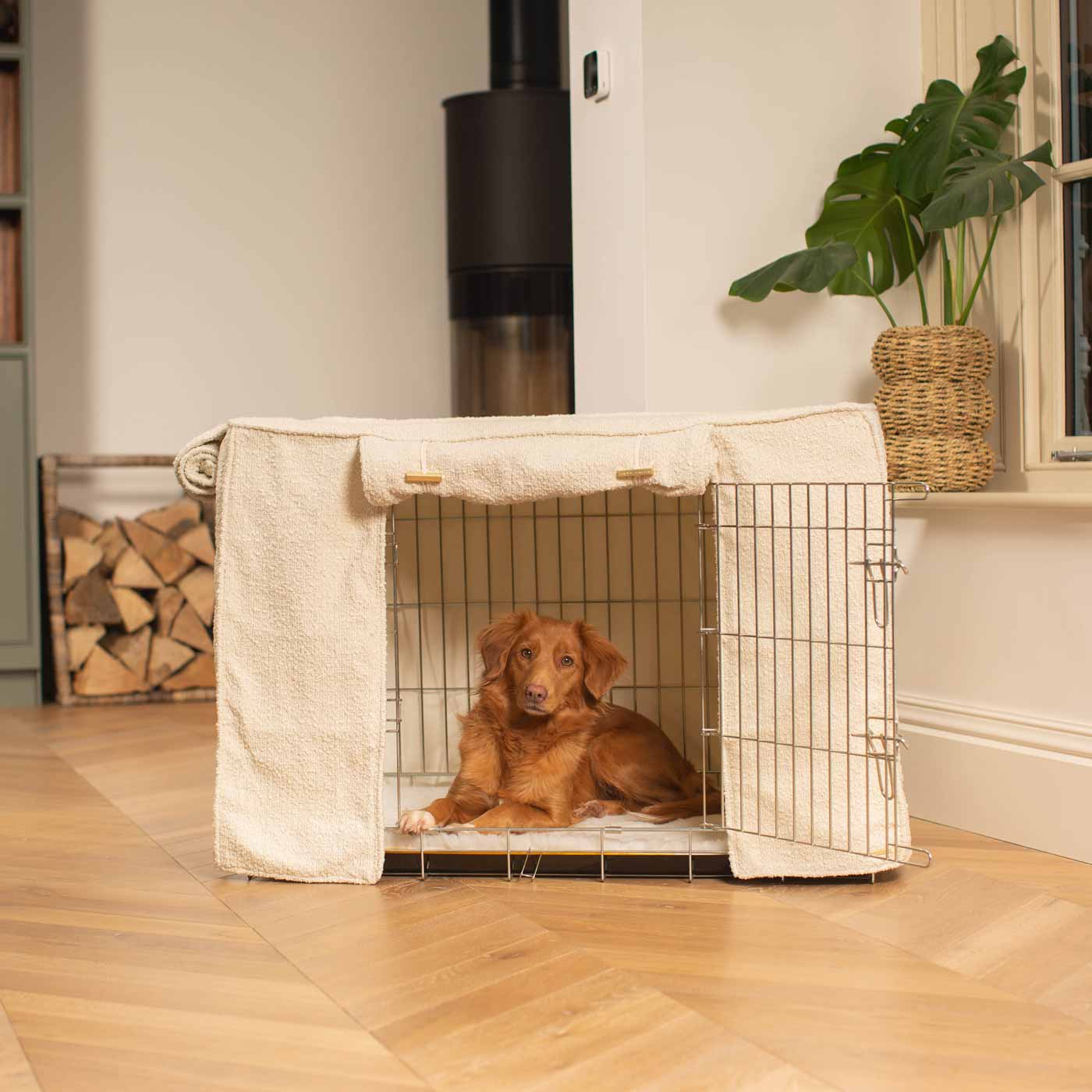 Luxury Dog Cage Cover, Ivory Bouclé Cage Cover The Perfect Dog Cage Accessory, Available To Personalize Now at Lords & Labradors US