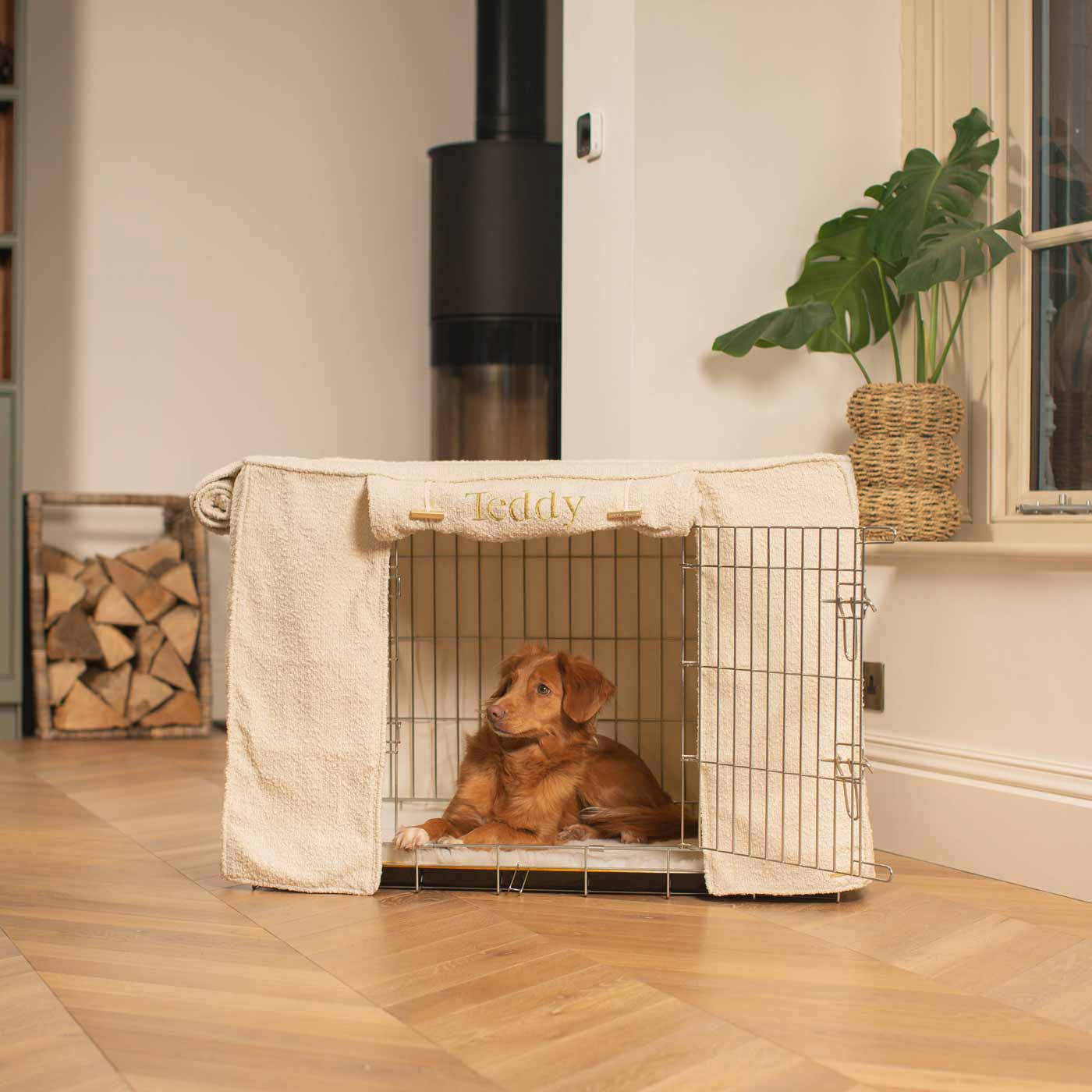 Luxury Dog Cage Cover, Ivory Bouclé Cage Cover The Perfect Dog Cage Accessory, Available To Personalize Now at Lords & Labradors US