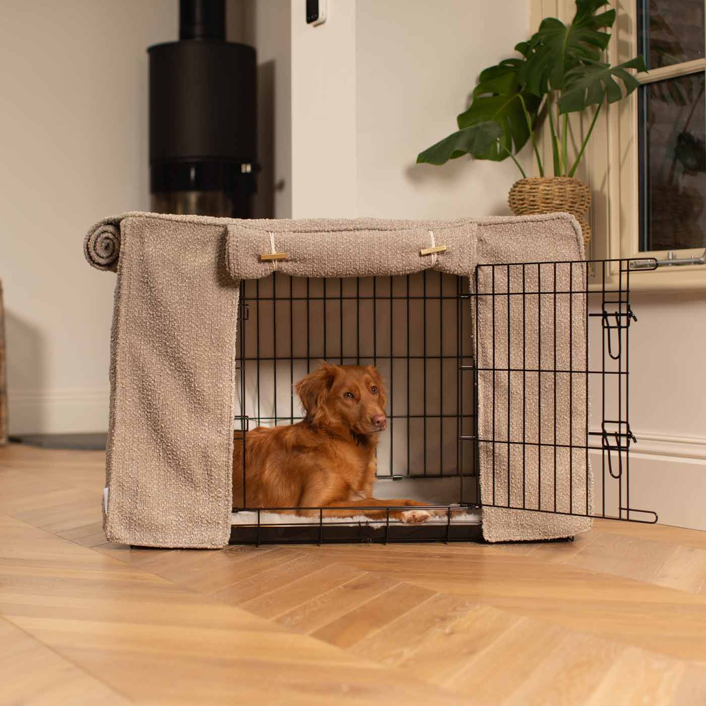 Luxury Dog Cage Cover, Mink Bouclé Cage Cover The Perfect Dog Cage Accessory, Available To Personalize Now at Lords & Labradors US