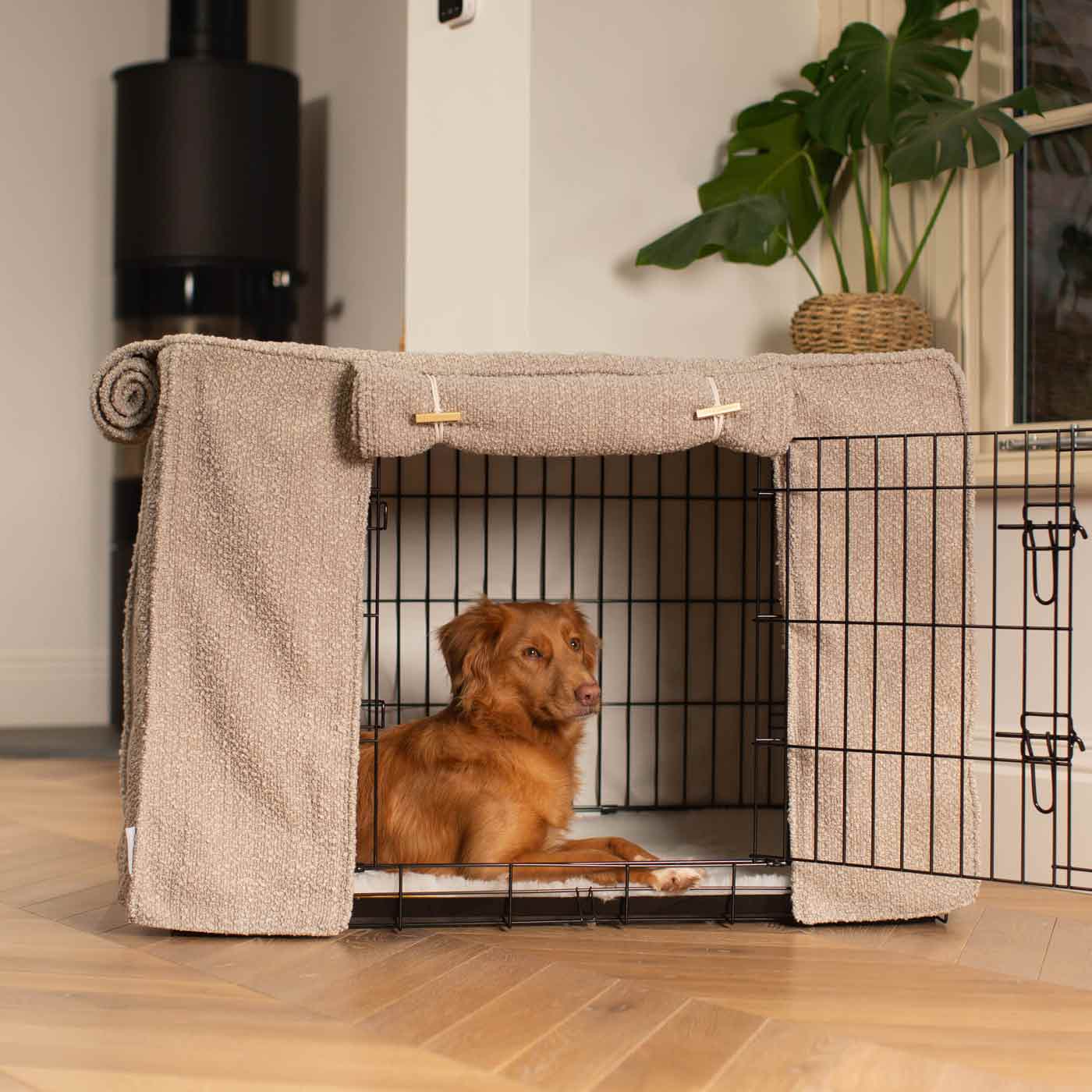 Luxury Dog Cage Cover, Mink Bouclé Cage Cover The Perfect Dog Cage Accessory, Available To Personalize Now at Lords & Labradors US