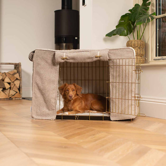 Luxury Dog Cage Cover, Mink Bouclé Cage Cover The Perfect Dog Cage Accessory, Available To Personalize Now at Lords & Labradors US