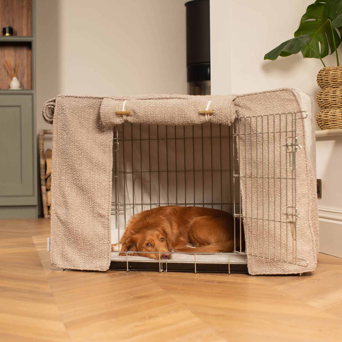 Luxury Dog Cage Cover, Mink Bouclé Cage Cover The Perfect Dog Cage Accessory, Available To Personalize Now at Lords & Labradors US
