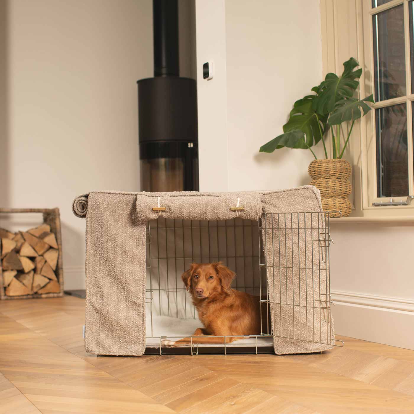 Luxury Dog Cage Cover, Mink Bouclé Cage Cover The Perfect Dog Cage Accessory, Available To Personalize Now at Lords & Labradors US