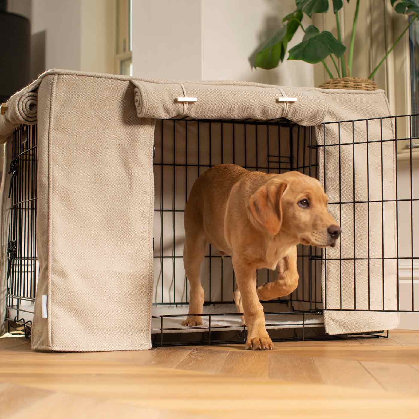 Luxury Dog Cage Cover, Natural Herringbone Tweed Cage Cover The Perfect Dog Cage Accessory, Available To Personalize Now at Lords & Labradors US