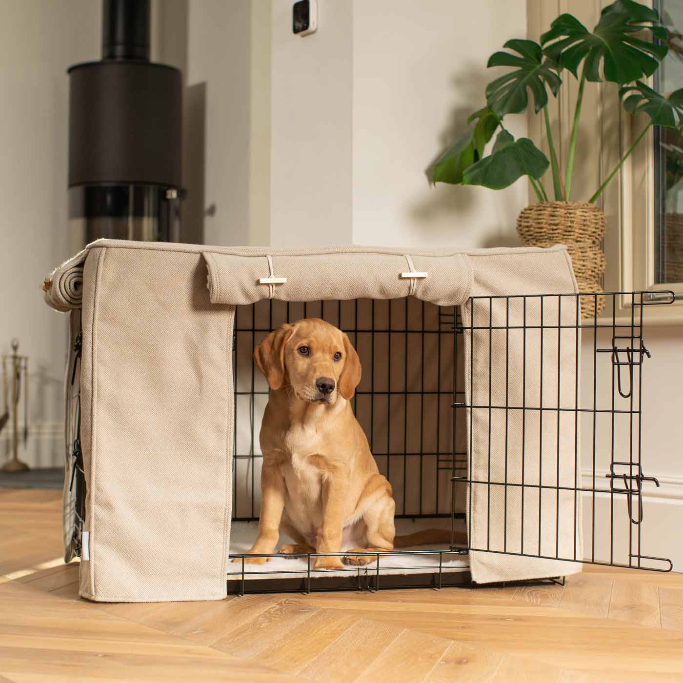 Luxury Dog Cage Cover, Natural Herringbone Tweed Cage Cover The Perfect Dog Cage Accessory, Available To Personalize Now at Lords & Labradors US