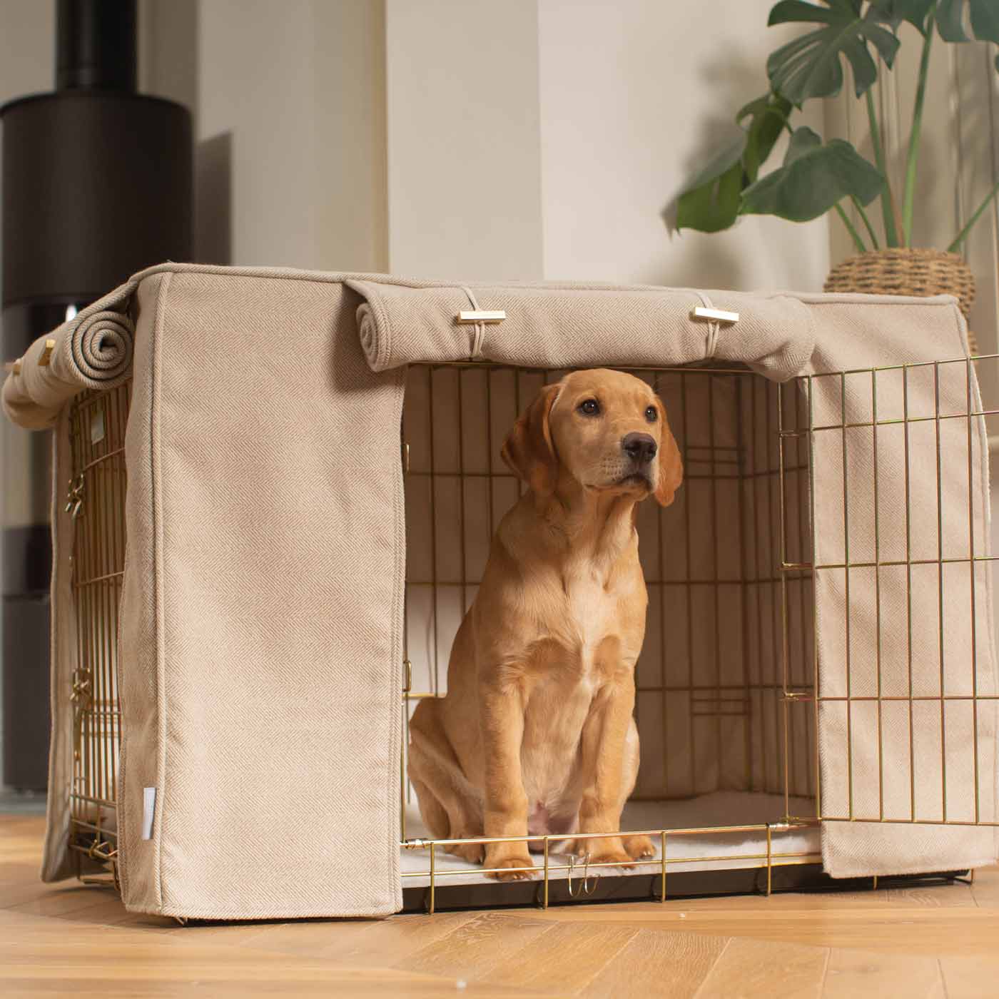 Luxury Dog Cage Cover, Natural Herringbone Tweed Cage Cover The Perfect Dog Cage Accessory, Available To Personalize Now at Lords & Labradors US