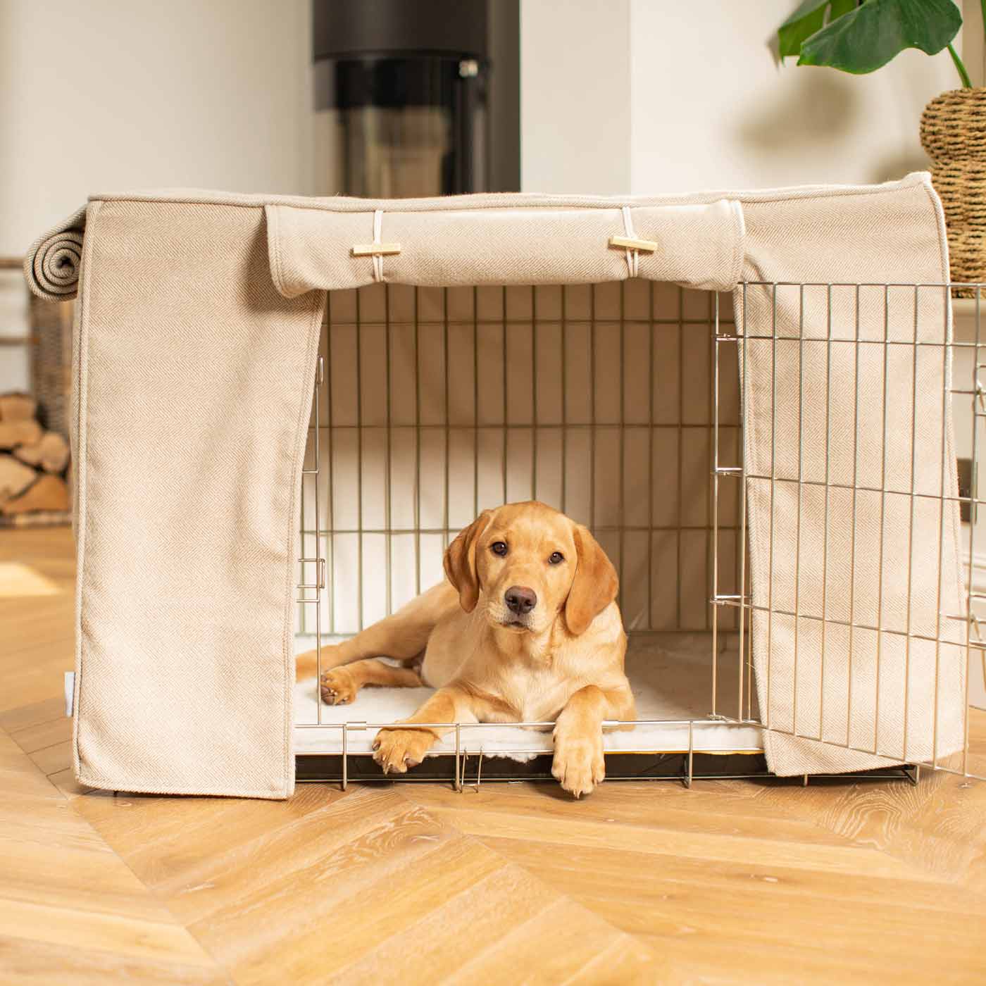 Luxury Dog Cage Cover, Natural Herringbone Tweed Cage Cover The Perfect Dog Cage Accessory, Available To Personalize Now at Lords & Labradors US