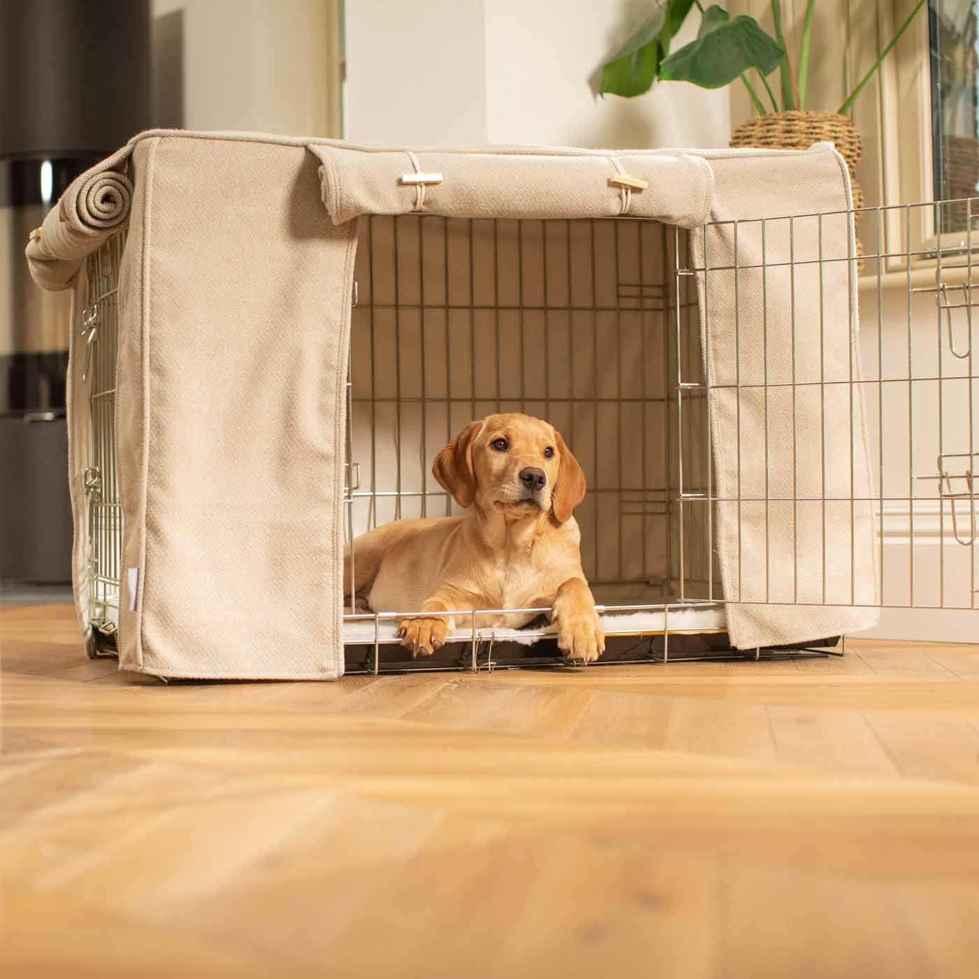 Luxury Dog Cage Cover, Natural Herringbone Tweed Cage Cover The Perfect Dog Cage Accessory, Available To Personalize Now at Lords & Labradors US