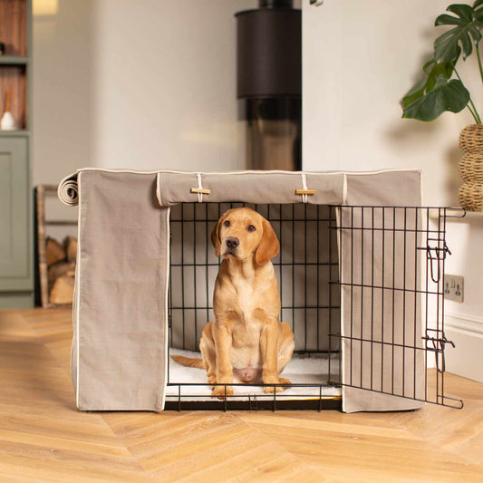 Luxury Dog Cage Cover, Savanna Stone Cage Cover The Perfect Dog Cage Accessory, Available To Personalize Now at Lords & Labradors US