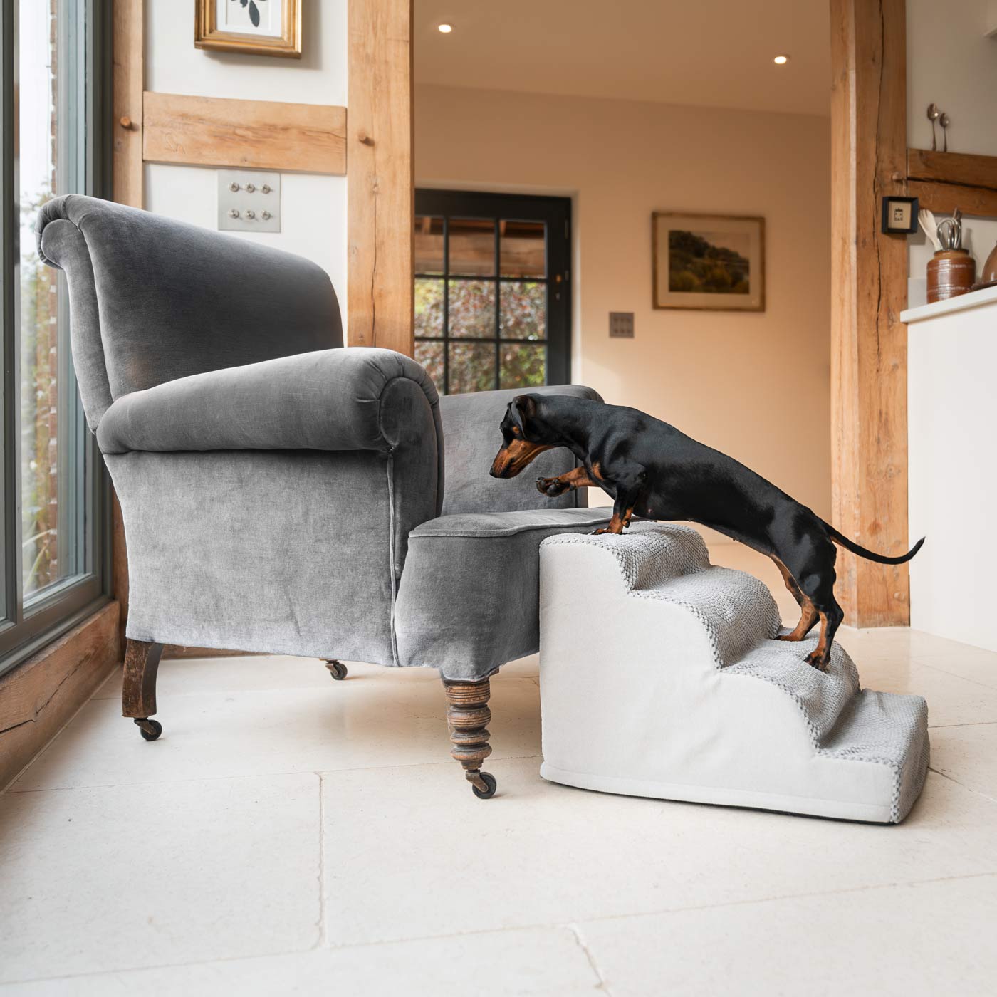 Provide Your Elderly, Young or Injured Pet with The Perfect Pet Furniture Steps, Our Luxury Cloud Pet Steps in Stunning Dove Gray Is the Ideal Choice for Dogs & Cats of All Ages! Pet Steps & Stairs Available Now at Lords & Labradors US