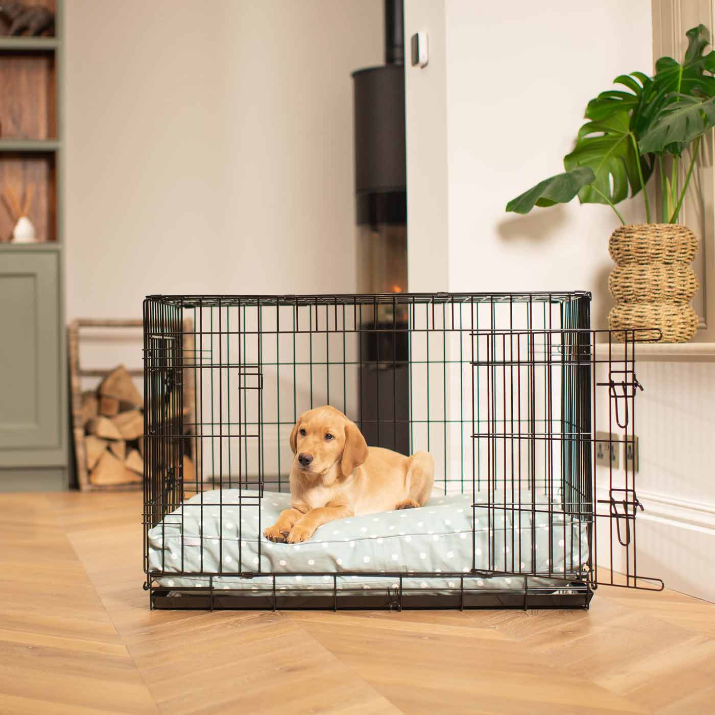 Luxury Dog Cage Cushion, Duck Egg Spot Cage Cushion The Perfect Dog Cage Accessory, Now Available To Personalize at Lords & Labradors US