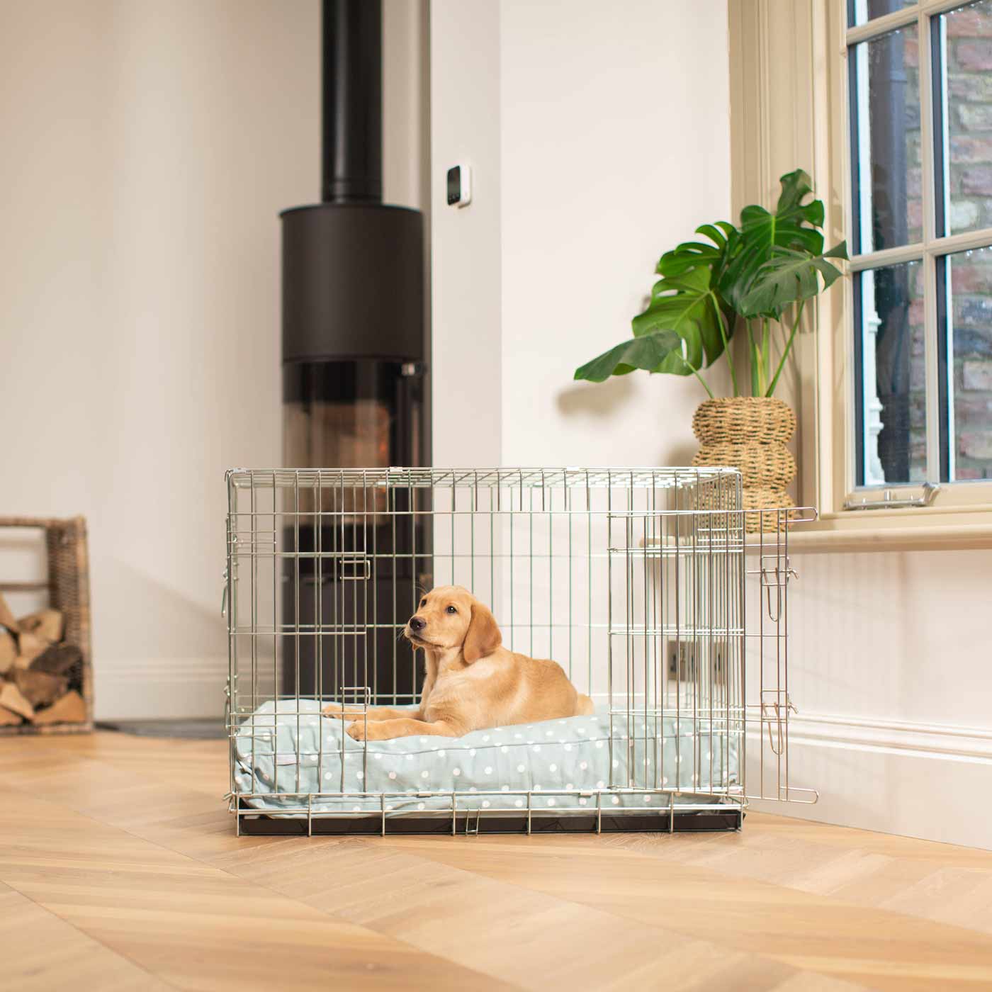 Luxury Dog Cage Cushion, Duck Egg Spot Cage Cushion The Perfect Dog Cage Accessory, Now Available To Personalize at Lords & Labradors US