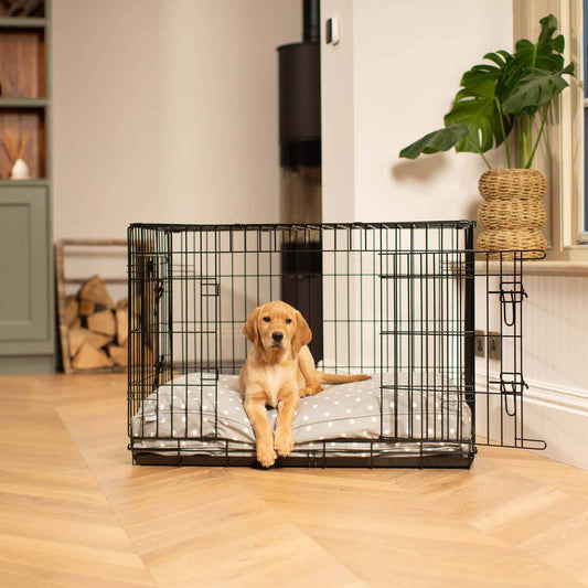 Luxury Dog Cage Cushion, Grey Spot Cage Cushion The Perfect Dog Cage Accessory, Available To Personalize Now at Lords & Labradors US